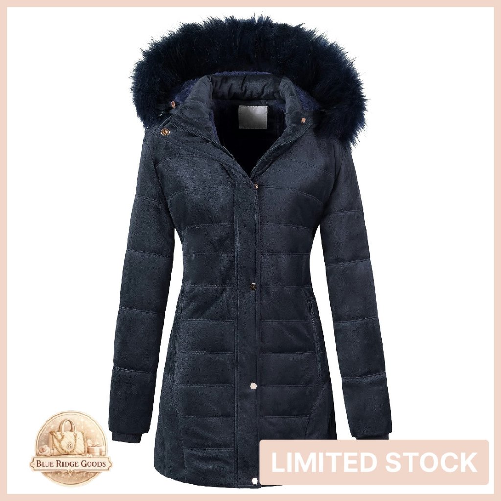 Velvet Puffer Jacket Quilted Faux Fur Hood Retro Chic Winter Coat